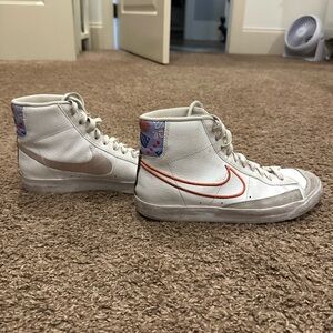 Nike White and Orange High-Top Sneakers